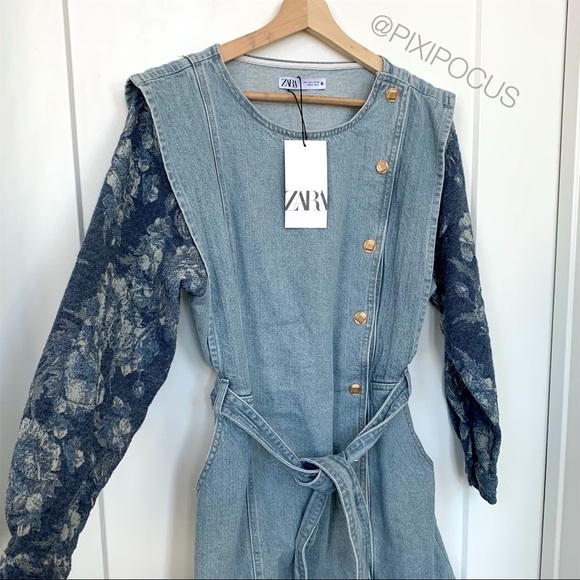 NWT ZARA Combination Denim Belted Mini Dress - Picture 9 of 11